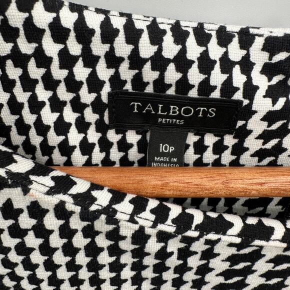 TALBOTS Black & White Houndstooth Bell Sleeve Sheath Dress // 10 Petite - Picture 3 of 8